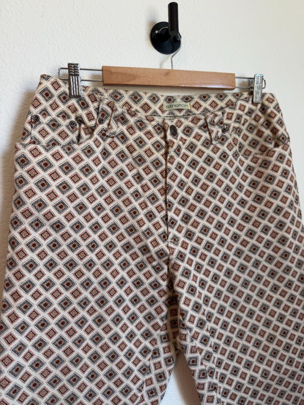Vintage Boho Western Geometric Jeans Cream Tribal Print Southwestern Petite 14P - Picture 3 of 9